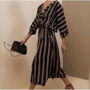 Striped Black Midi Dress with Cream Stripes